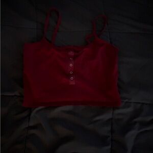 Women’s Red Tank Crop Top with Button Detail